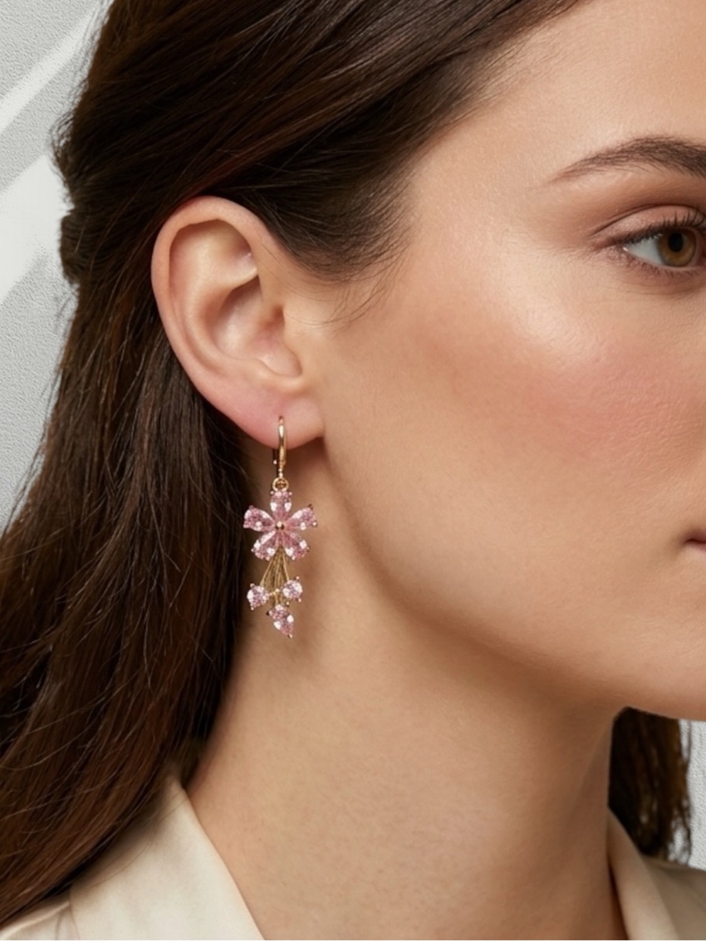Romantic Pink Flower Drop Huggie Earrings